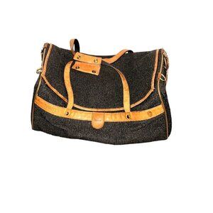 Hartmann Vintage Brown Tweed Leather Carry On Weekender Overnight Duffle Bag